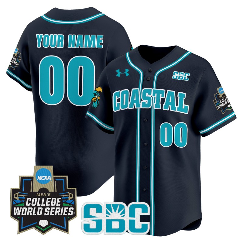 Coastal Carolina Baseball Chanticleers Custom Navy 2025 NCAA MCWS Limited Jersey - All Stitched