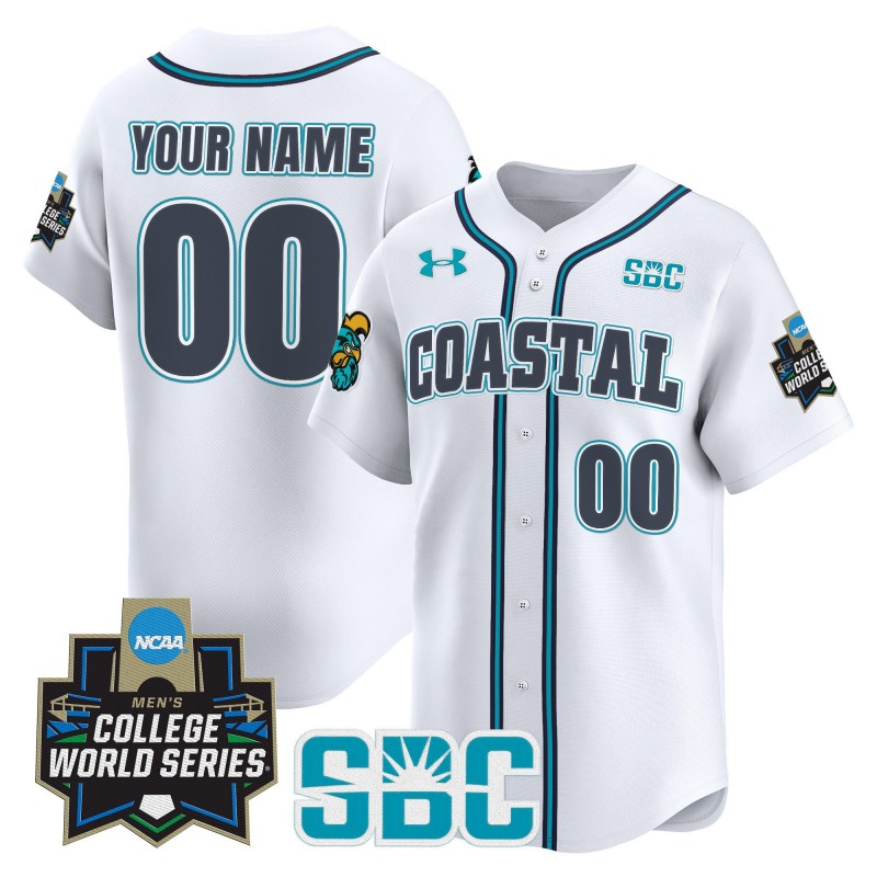 Coastal Carolina Baseball Chanticleers Custom White 2025 NCAA MCWS Limited Jersey - All Stitched