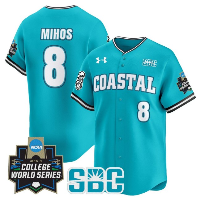 Men's CCU Chanticleers #8 Dean Mihos Teal 2025 NCAA Baseball MCWS Limited Jersey - All Stitched