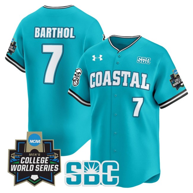 Men's CCU Chanticleers #7 Blake Barthol Teal 2025 NCAA Baseball MCWS Limited Jersey - All Stitched