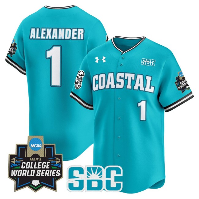 Men's CCU Chanticleers #1 Sebastian Alexander Teal 2025 NCAA Baseball MCWS Limited Jersey - All Stitched