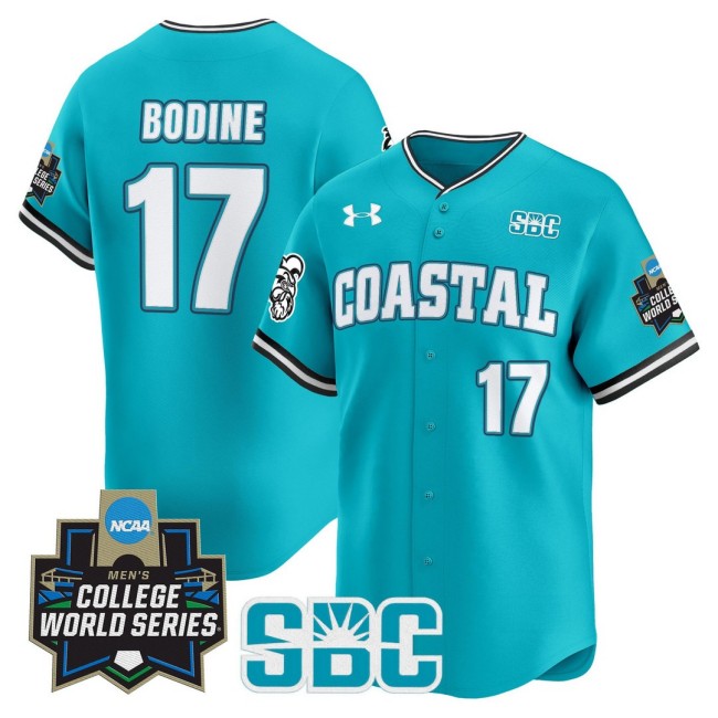 Men's CCU Chanticleers #17 Caden Bodine Teal 2025 NCAA Baseball MCWS Limited Jersey - All Stitched