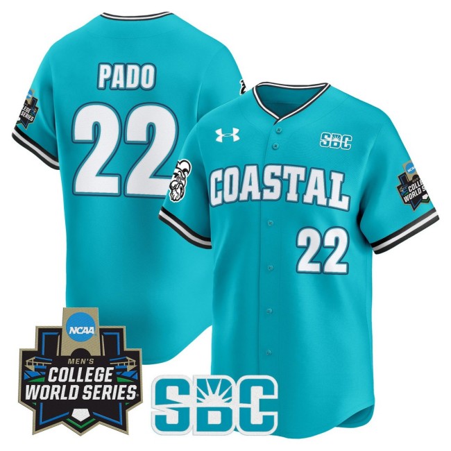 Men's CCU Chanticleers #22 Blagen Pado Teal 2025 NCAA Baseball MCWS Limited Jersey - All Stitched