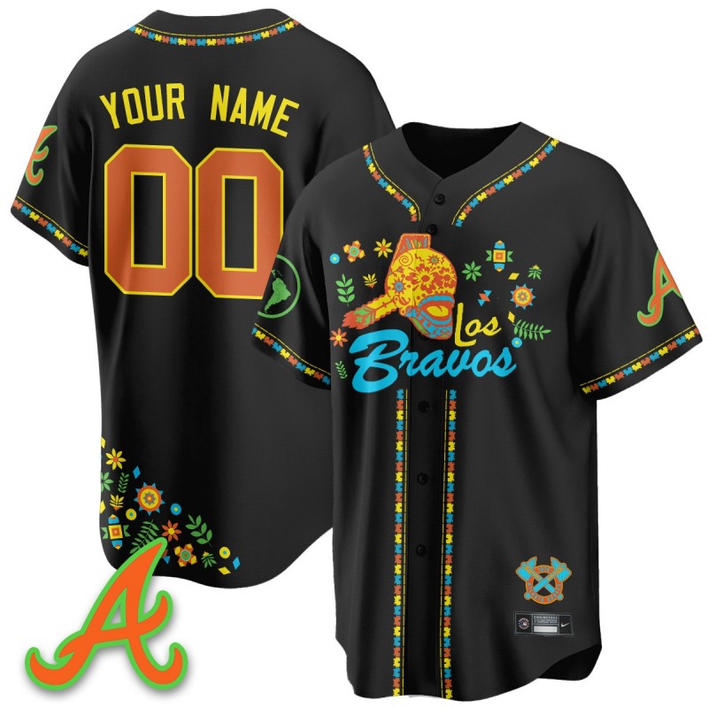 2025 'Los Bravos' Custom Atlanta Braves Nike Black Baseball Jersey V2 - All Stitched