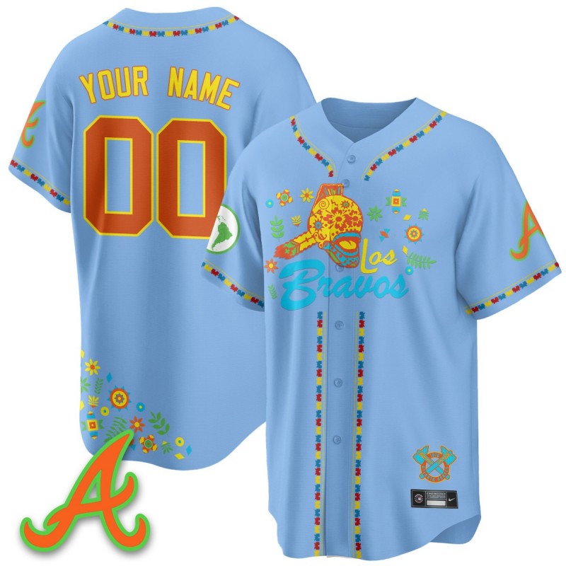 2025 'Los Bravos' Custom Atlanta Braves Nike Light Blue Baseball Jersey V2 - All Stitched