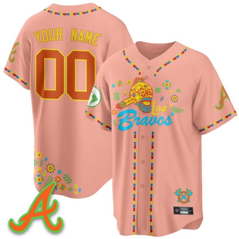 2025 'Los Bravos' Custom Atlanta Braves Peaches Nike MLB Baseball Jersey V2 - All Stitched