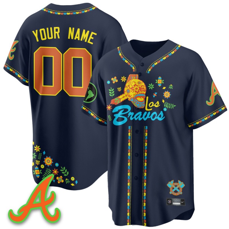 2025 'Los Bravos' Custom Atlanta Braves Nike Navy Baseball Jersey V2 - All Stitched