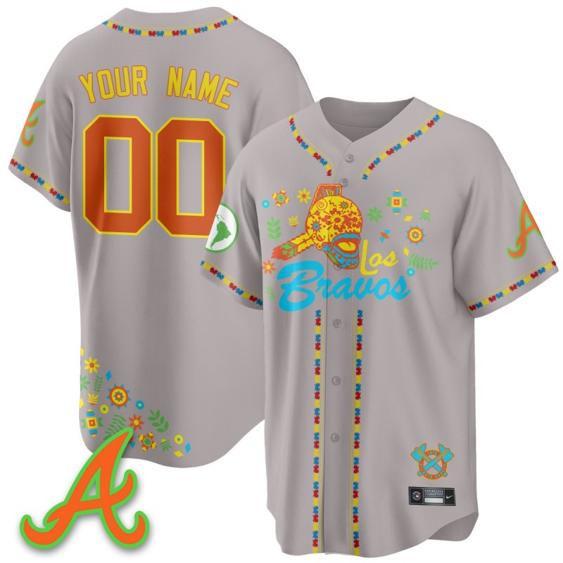 2025 'Los Bravos' Custom Atlanta Braves Nike Grey Baseball Jersey V2 - All Stitched
