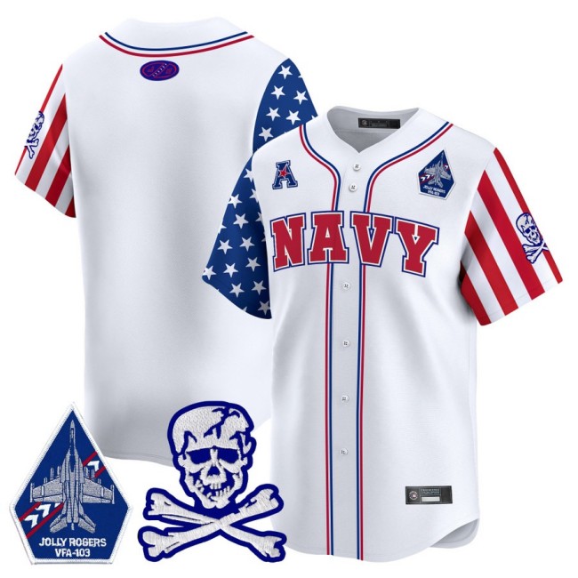 Men's Navy Midshipmen Team Blank White 2025 Independence Day NCAA Baseball Limited Jersey - All Stitched