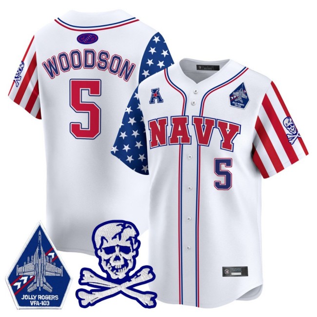 Men's Navy Midshipmen #5 Braxton Woodson 2025 Independence Day White NCAA Baseball Limited Jersey - All Stitched
