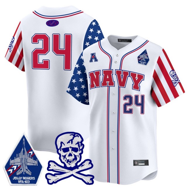 Men's Navy Midshipmen #24 2025 Independence Day White NCAA Baseball Limited Jersey - All Stitched