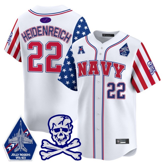 Men's Navy Midshipmen #22 Eli Heidenreich 2025 Independence Day White NCAA Baseball Limited Jersey - All Stitched
