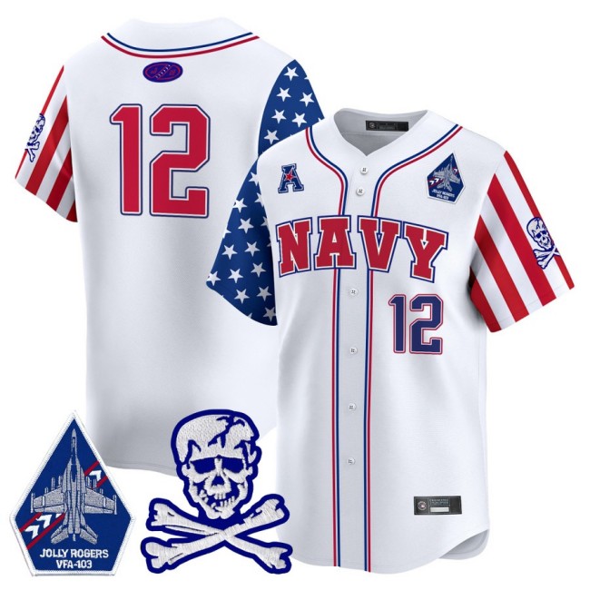 Men's Navy Midshipmen 12th Man White 2025 Independence Day NCAA Baseball Limited Jersey - All Stitched