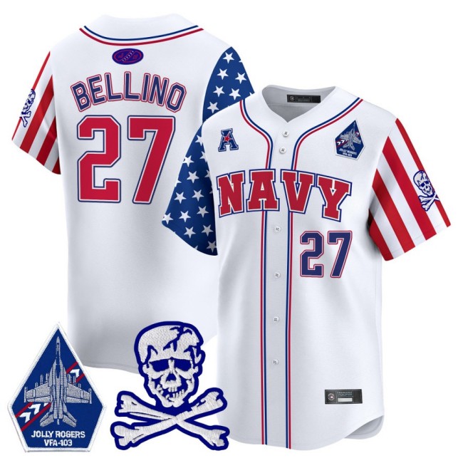 Men's Navy Midshipmen #27 Joe Bellino 2025 Independence Day White NCAA Baseball Limited Jersey - All Stitched