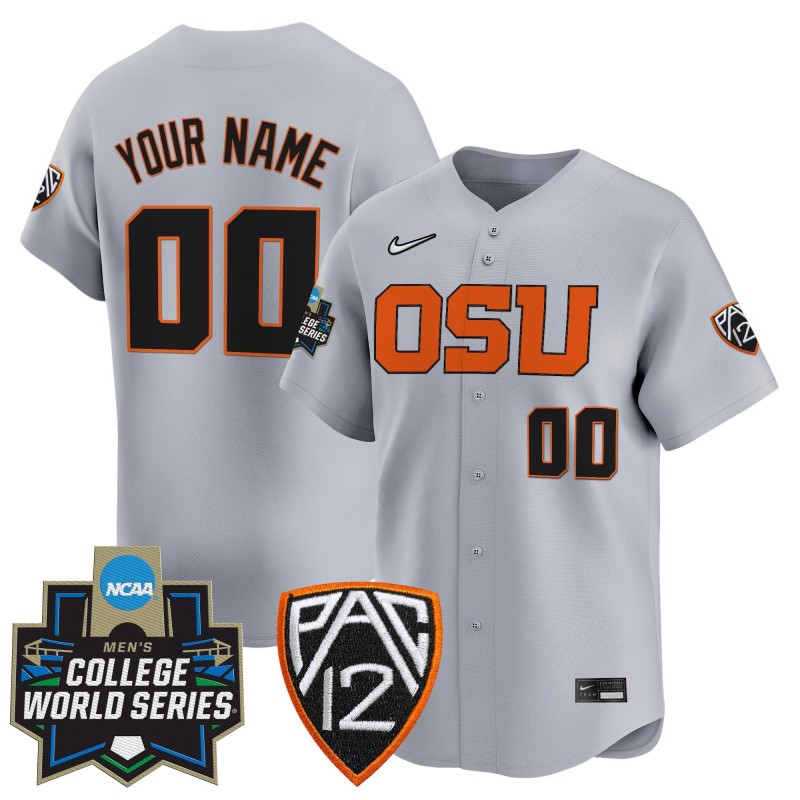 OSU Baseball Custom Nike Grey 2025 NCAA World Series Limited Jersey - All Stitched