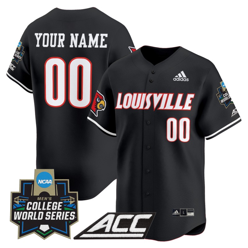 adidas Louisville Cardinals Baseball Custom Black 2025 NCAA MCWS Jersey - All Stitched