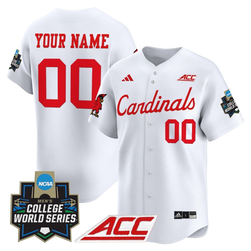 adidas Louisville Cardinals Baseball Custom White 2025 NCAA MCWS Jersey - All Stitched