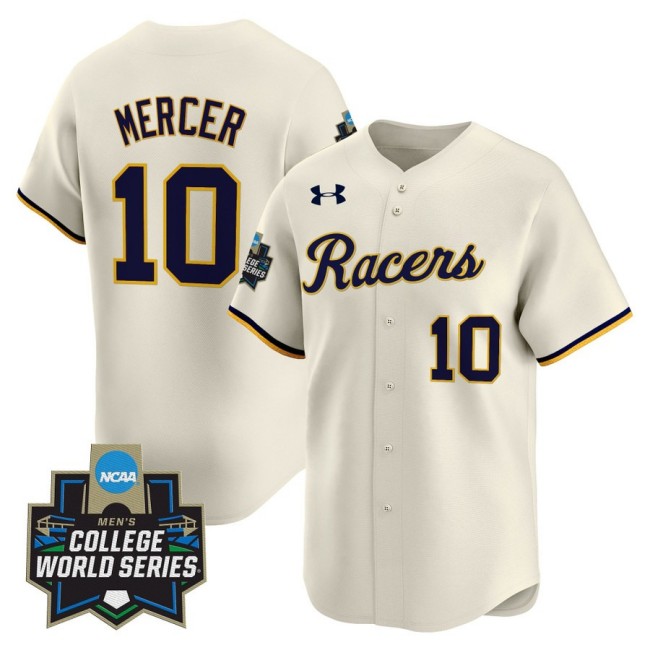 Men's Murray St. Racers #10 Dustin Mercer Cream 2025 NCAA Baseball MCWS Limited Jersey - All Stitched