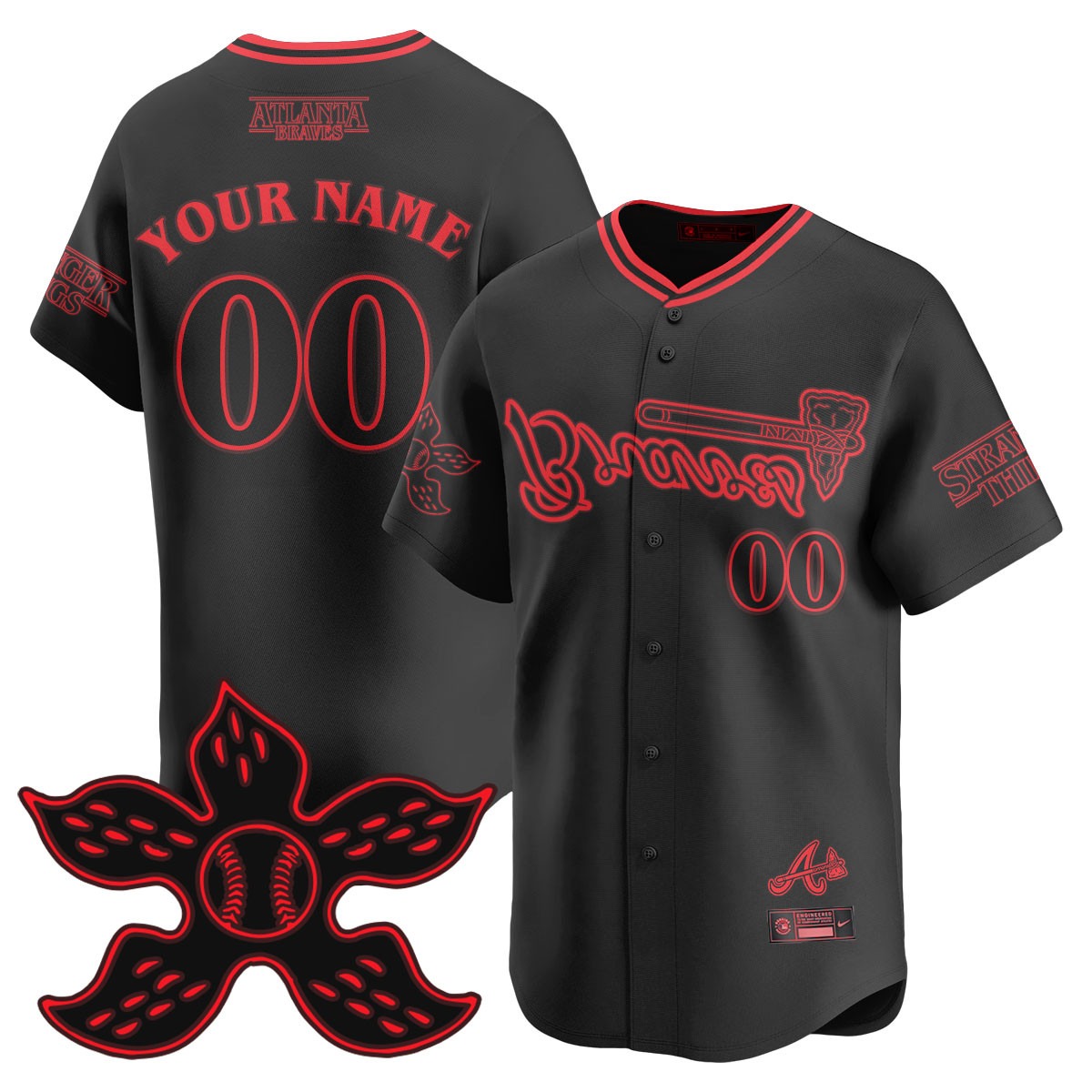 Atlanta Braves Stranger Things Custom Black 2025 Nike Limited Baseball Jersey - All Stitched