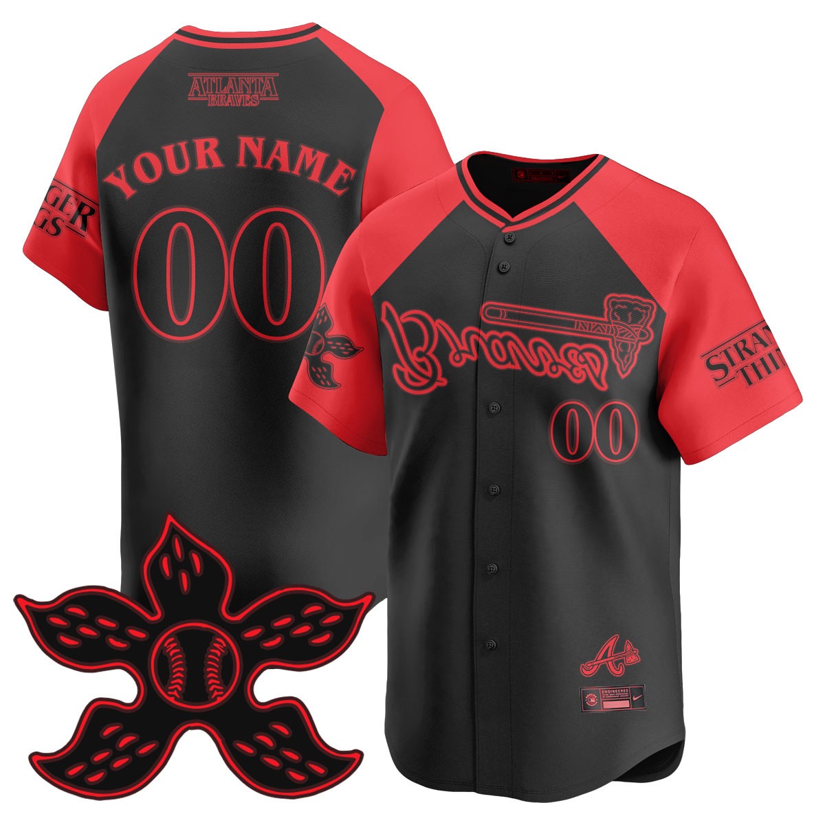Atlanta Braves Stranger Things Custom 2025 Nike Limited Baseball Jersey Black Alternate - All Stitched