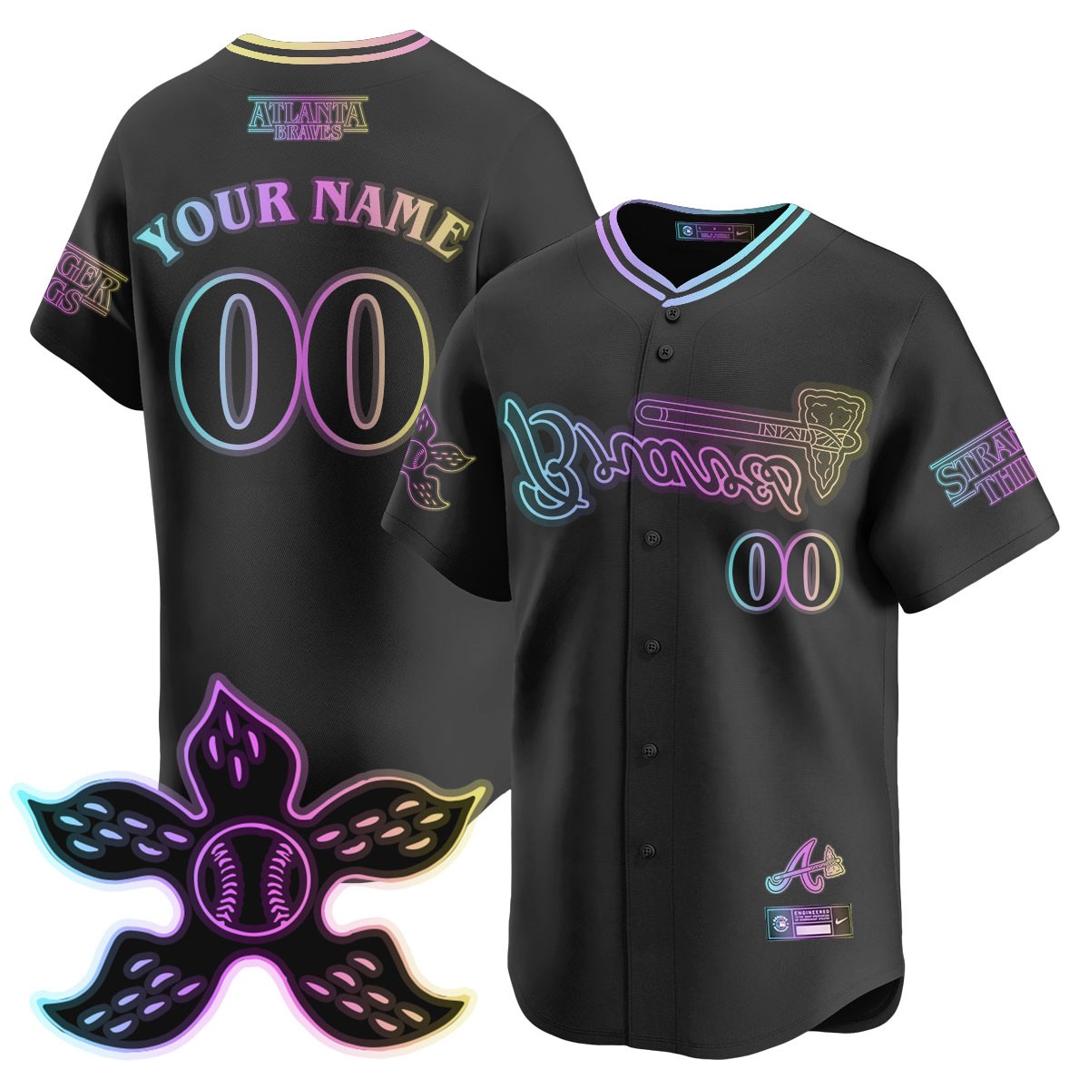 Atlanta Braves Stranger Things Custom 2025 Nike Limited Baseball Jersey Black Colorful - All Stitched