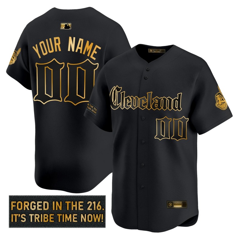 CLE Indians 'Gothic Iron Edition' Custom Nike Gold MLB Baseball Limited Jersey Black - All Stitched
