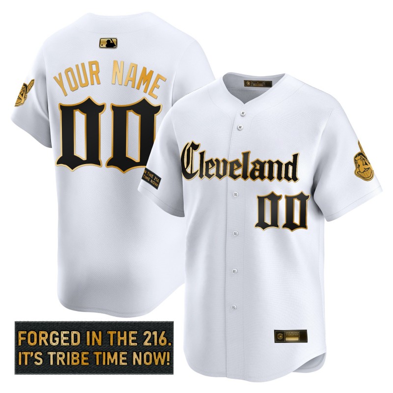 CLE Indians 'Gothic Iron Edition' Custom Nike Gold MLB Baseball Limited Jersey White - All Stitched