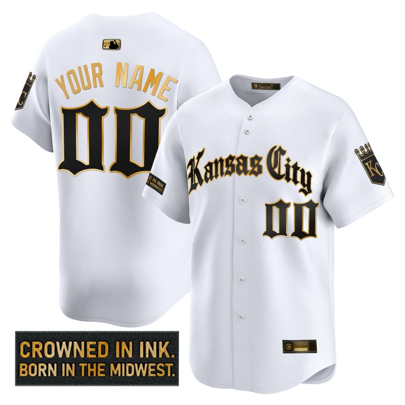 KC Royals 'Gothic Crown Edition' Custom Nike Gold MLB Baseball Limited Jersey White - All Stitched