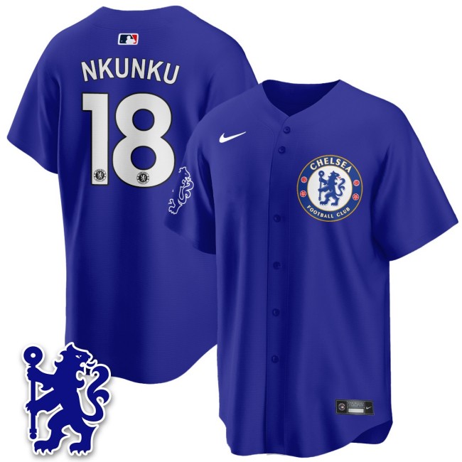 Men's Chelsea #18 Christopher Nkunku Royal 2025 Soccer x Baseball Nike Limited MLB Jersey - All Stitched