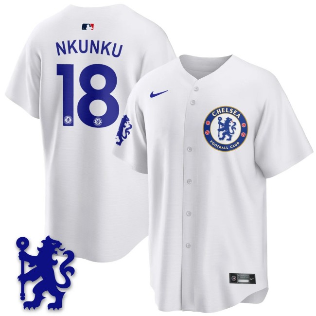 Men's Chelsea #18 Christopher Nkunku White 2025 Soccer x Baseball Nike Limited MLB Jersey - All Stitched