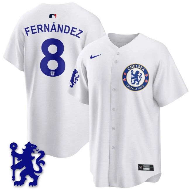 Men's Chelsea #8 Enzo Fernandez White 2025 Soccer x Baseball Nike Limited MLB Jersey - All Stitched