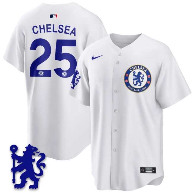 Men's Chelsea #25 White 2025 Soccer x Baseball Nike Limited MLB Jersey - All Stitched