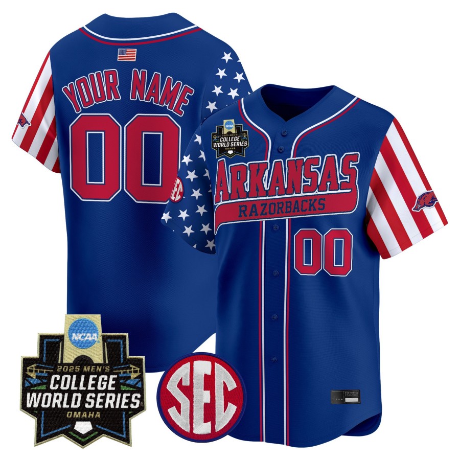 Arkansas Razorbacks Custom Royal 2025 Independence Day NCAA MCWS Baseball Limited Jersey - All Stitched Arkansas Razorbacks Custom Royal 2025 Independence Day NCAA MCWS Baseball Limited Jersey - All Stitched