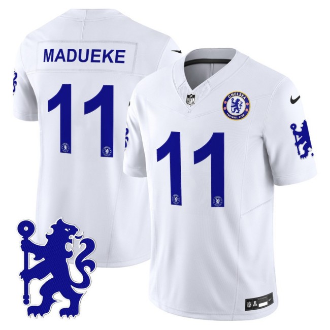 Chelsea #11 Noni Madueke 2025 NFL Nike Vapor Limited Football Jersey White - All stitched Chelsea #11 Noni Madueke 2025 NFL Nike Vapor Limited Football Jersey White - All stitched