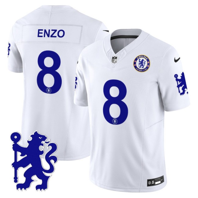 Chelsea #8 Enzo Fernandez 2025 NFL Nike Vapor Limited Football Jersey White - All stitched Chelsea #8 Enzo Fernandez 2025 NFL Nike Vapor Limited Football Jersey White - All stitched