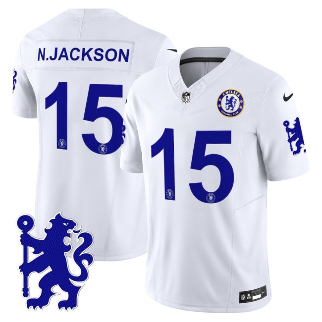 Chelsea #15 Nicolas Jackson 2025 NFL Nike Vapor Limited Football Jersey White - All stitched Chelsea #15 Nicolas Jackson 2025 NFL Nike Vapor Limited Football Jersey White - All stitched