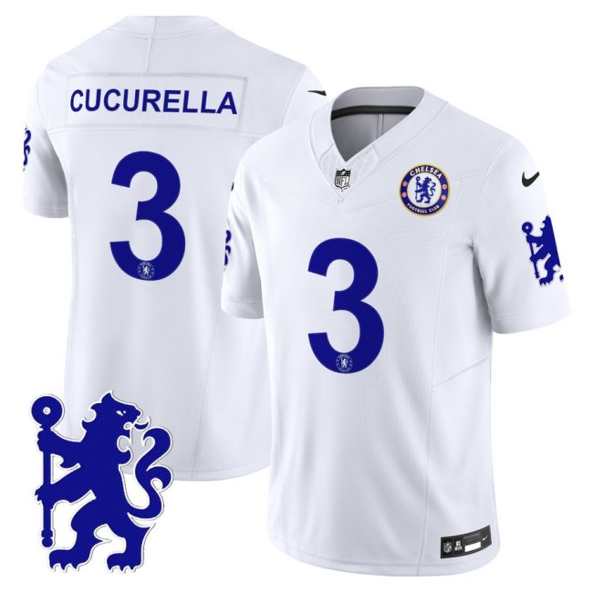 Chelsea #3 Marc Cucurella 2025 NFL Nike Vapor Limited Football Jersey White - All stitched Chelsea #3 Marc Cucurella 2025 NFL Nike Vapor Limited Football Jersey White - All stitched