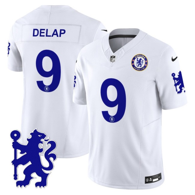 Chelsea #9 Liam Delap 2025 NFL Nike Vapor Limited Football Jersey White - All stitched Chelsea #9 Liam Delap 2025 NFL Nike Vapor Limited Football Jersey White - All stitched