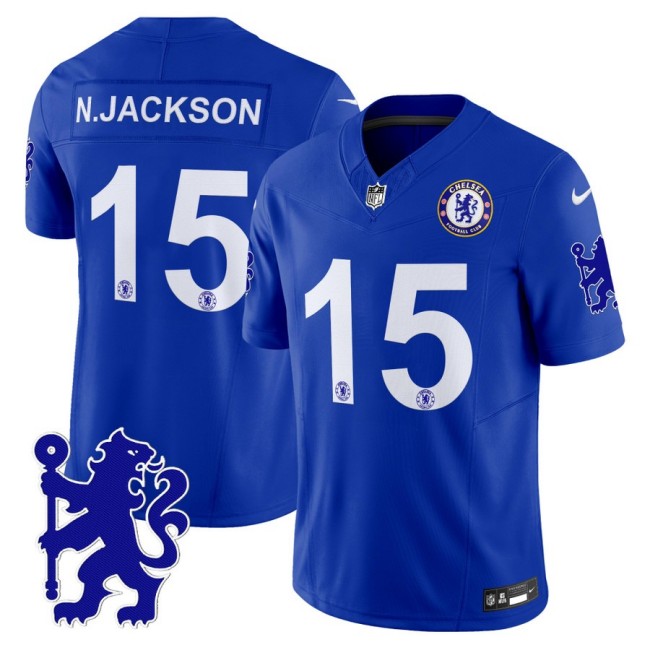 Chelsea #15 Nicolas Jackson 2025 NFL Nike Vapor Limited Football Jersey Blue - All stitched Chelsea #15 Nicolas Jackson 2025 NFL Nike Vapor Limited Football Jersey Blue - All stitched