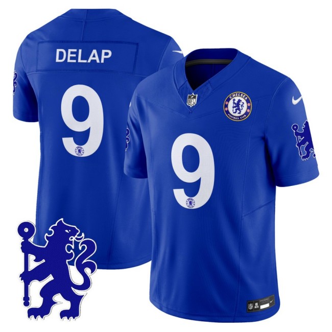 Chelsea #9 Liam Delap 2025 NFL Nike Vapor Limited Football Jersey Blue - All stitched Chelsea #9 Liam Delap 2025 NFL Nike Vapor Limited Football Jersey Blue - All stitched