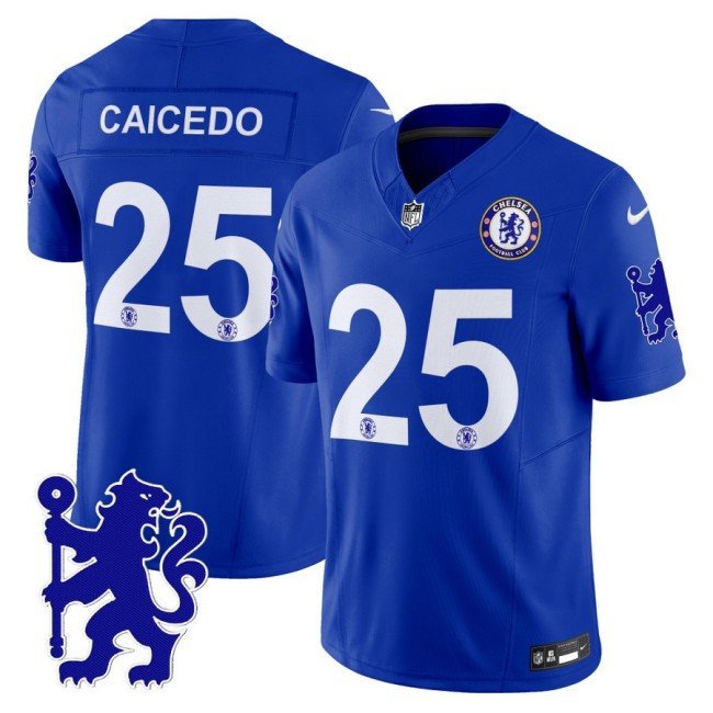 Chelsea #25 Moises Caicedo 2025 NFL Nike Vapor Limited Football Jersey Blue - All stitched Chelsea #25 Moises Caicedo 2025 NFL Nike Vapor Limited Football Jersey Blue - All stitched