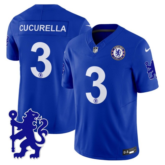 Chelsea #3 Marc Cucurella 2025 NFL Nike Vapor Limited Football Jersey Blue - All stitched Chelsea #3 Marc Cucurella 2025 NFL Nike Vapor Limited Football Jersey Blue - All stitched