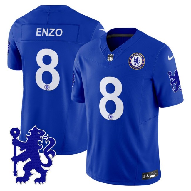 Chelsea #8 Enzo Fernandez 2025 NFL Nike Vapor Limited Football Jersey Blue - All stitched Chelsea #8 Enzo Fernandez 2025 NFL Nike Vapor Limited Football Jersey Blue - All stitched