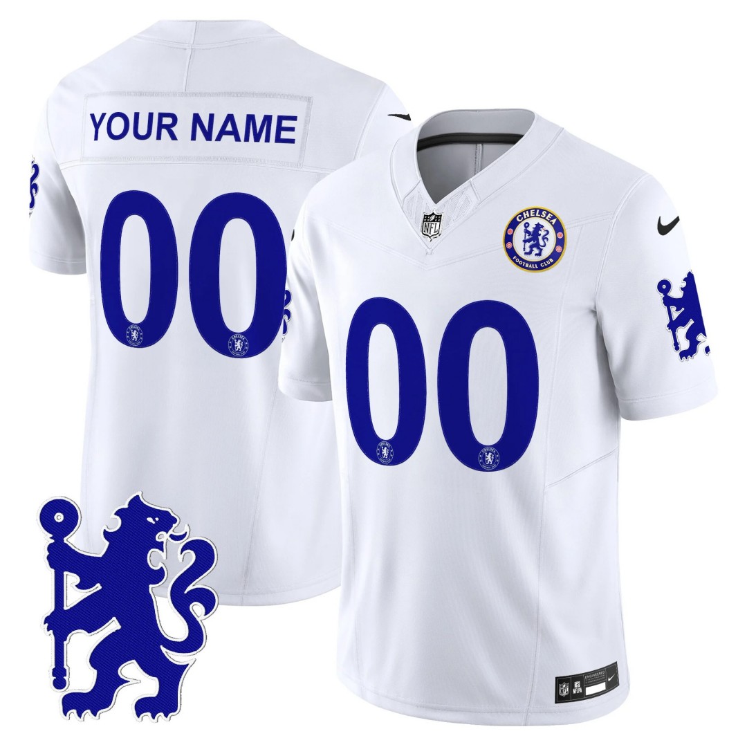 Chelsea 2025 Soccer x NFL Football Nike Vapor Limited Custom Jersey White - All Stitched Chelsea 2025 Soccer x NFL Football Nike Vapor Limited Custom Jersey White - All Stitched
