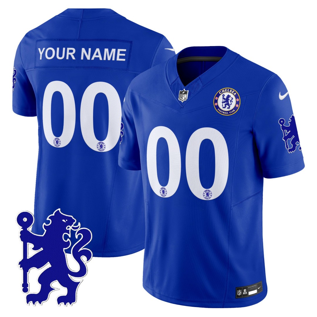 Chelsea 2025 Soccer x NFL Football Nike Vapor Limited Custom Jersey Blue - All Stitched Chelsea 2025 Soccer x NFL Football Nike Vapor Limited Custom Jersey Blue - All Stitched