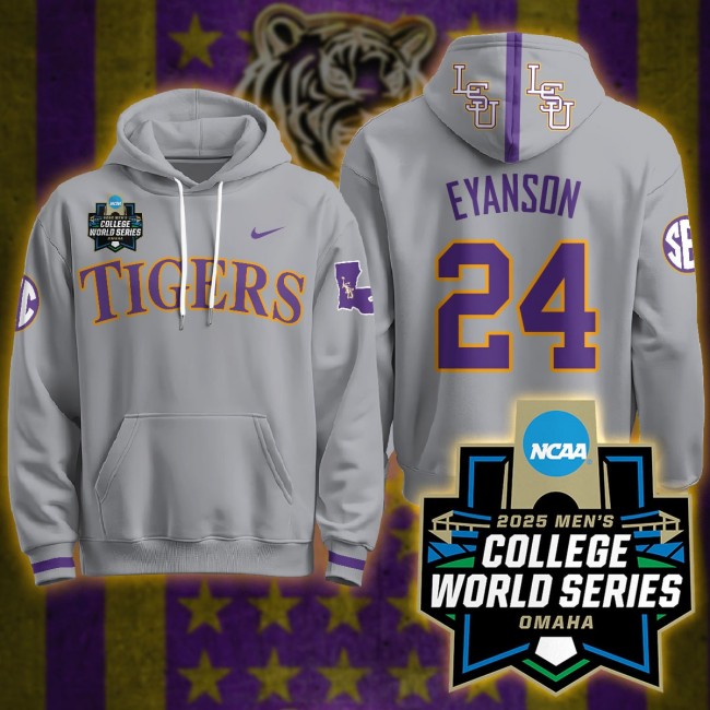 LSU Tigers #24 Anthony Eyanson Nike 2025 Men's College World Series Limited Hoodie Grey - All Stitched