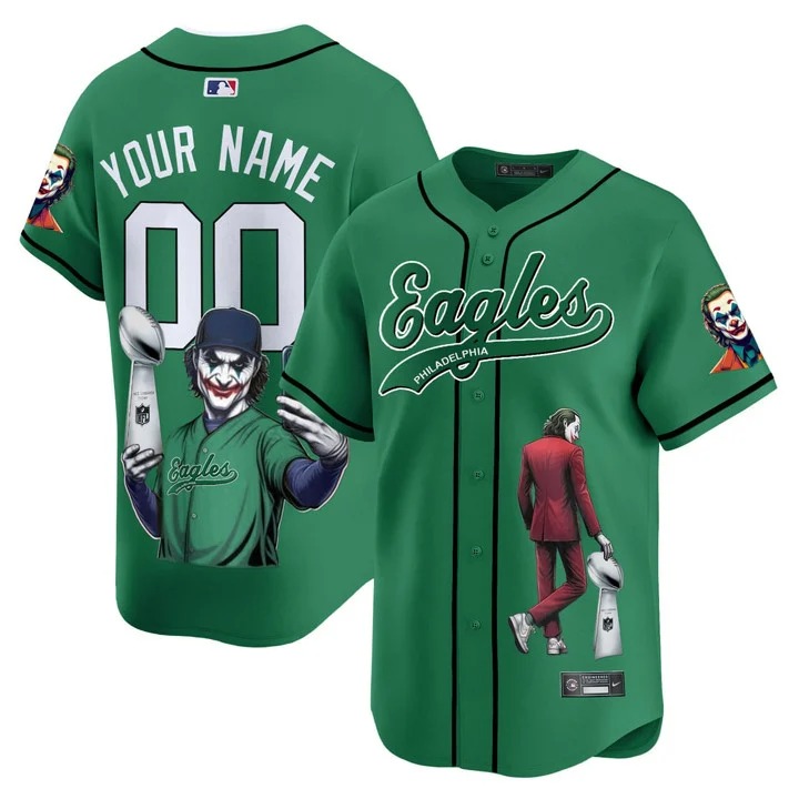 Joker Philadelphia Eagles Kelly Green MLB Baseball Custom Jersey - All Printed