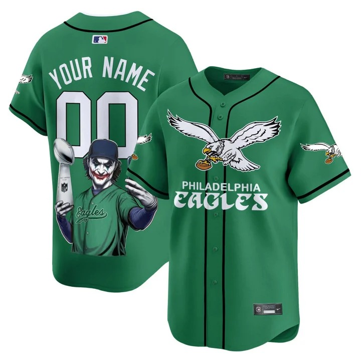 Joker Philadelphia Eagles Kelly Green Baseball Custom Jersey - All Printed