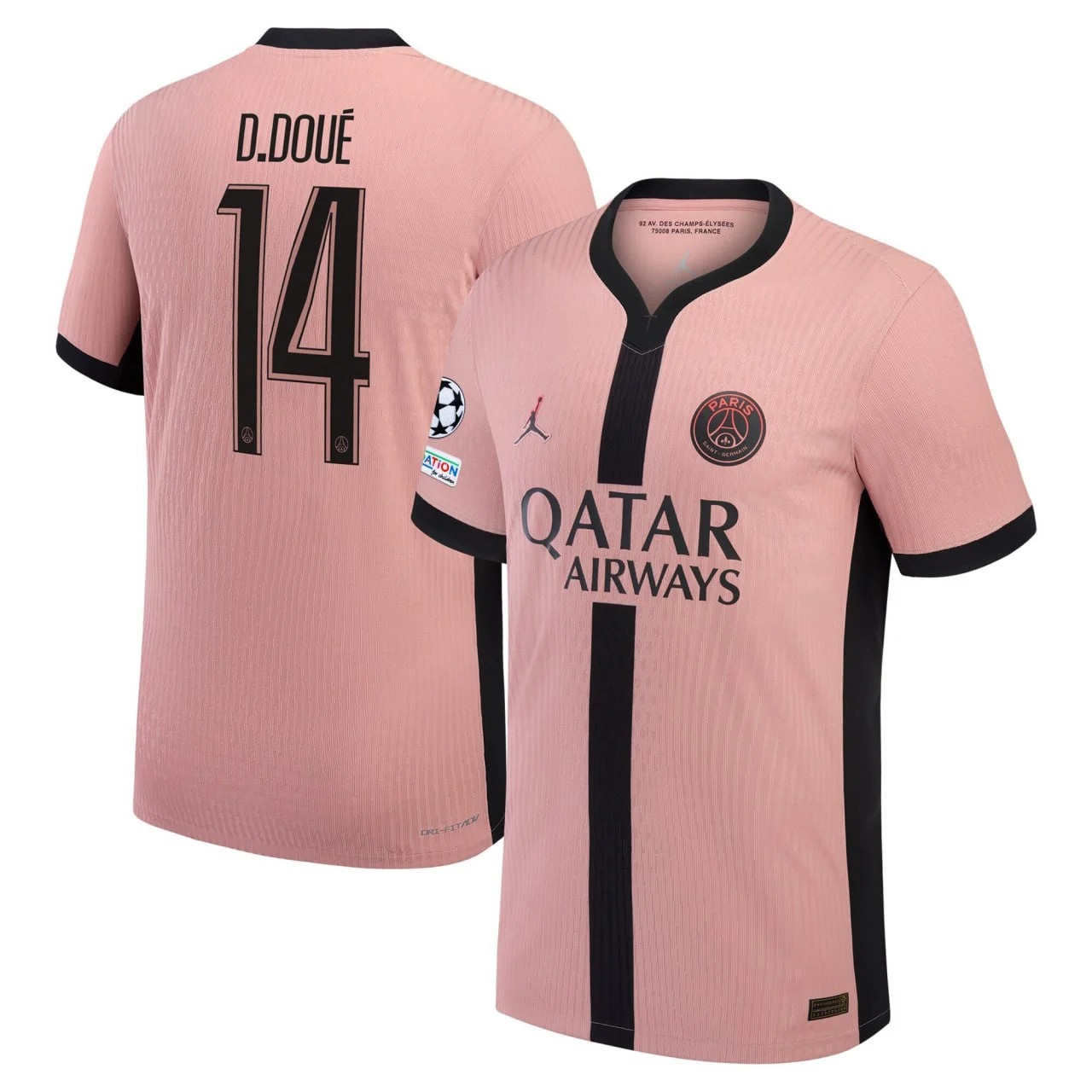 Men's Desire Doue #14 PSG Jordan Third 2024-25 Pink Jersey - Printed Men's Desire Doue #14 PSG Jordan Third 2024-25 Pink Jersey - Printed