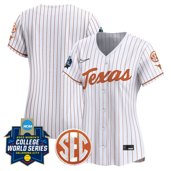 Women's Texas Longhorns Softball Team Blank White Pinstripe 2025 World Series (WCWS) Limited Stitched Baseball Jersey